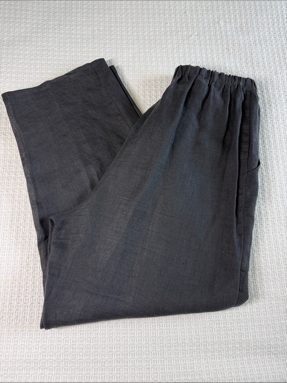 FLAX by Jeanne Engelhart black linen elastic waist cropped pants size small - Picture 3 of 8